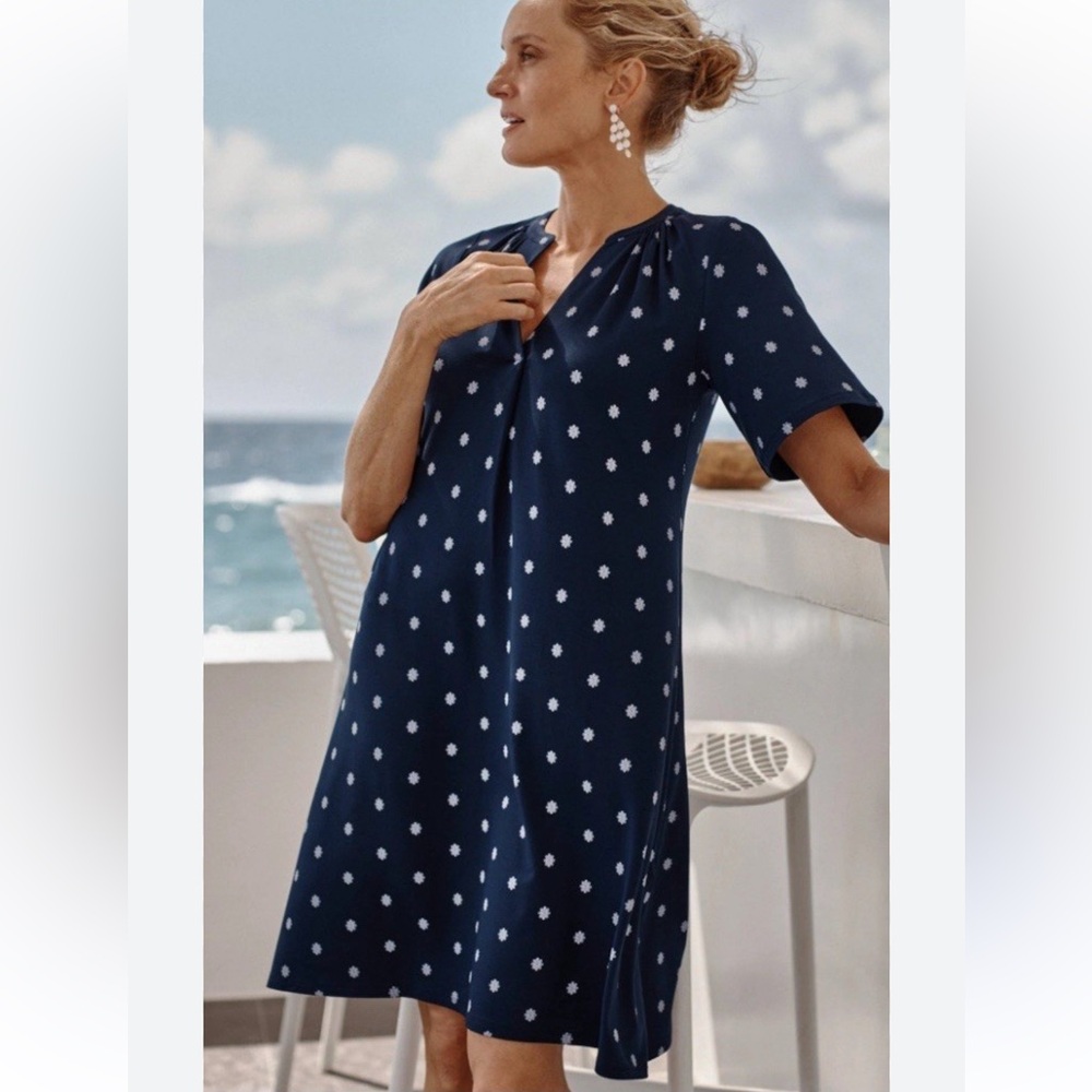 J.Jill Wearever Collection Navy Blue Floral Midi Dress Size Small Lounge